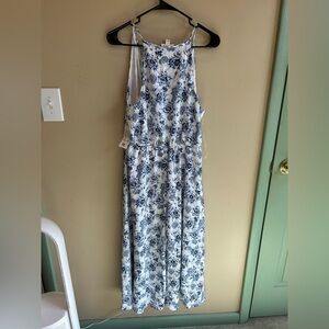 Maison Jules White Dress with Blue Floral Print